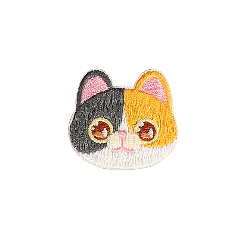 Cute Cat Head Patches For Clothing Kids Self-adhesive Embroidery Applique Scratch Patch DIY Decorative Phone Case Making Brooch