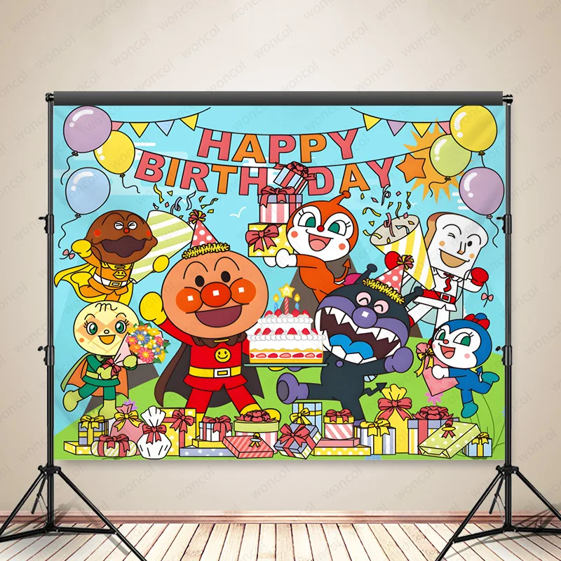 Woncol Anpanman Boy Birthday Photo Backdrop Newborn Baby Shower Photography Background Custom Decor Banner Photo Booth Backdrop