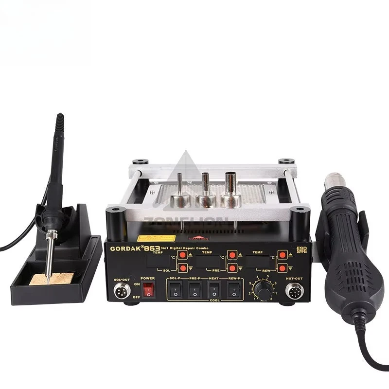 3 In 1 Digital Hot Air Heat Gun BGA Rework Solder Station Soldering Iron IR Infrared Preheating Preheater Station