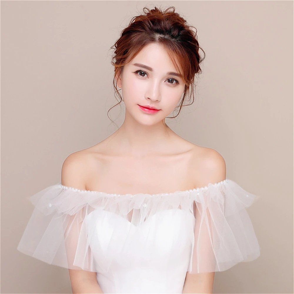 

Off-Shoulder Pearls Deaded Bridal Shawl Covered for Party Dress Wedding Clothes Wedding Bolero Capes Wedding Accessories