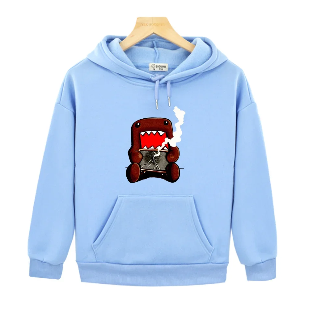 Domo Kun hoodie motif kartun anak-anak, Hoodie bertudung lucu musim gugur, pakaian kasual bulu domba musim dingin anak laki-laki dan perempuan