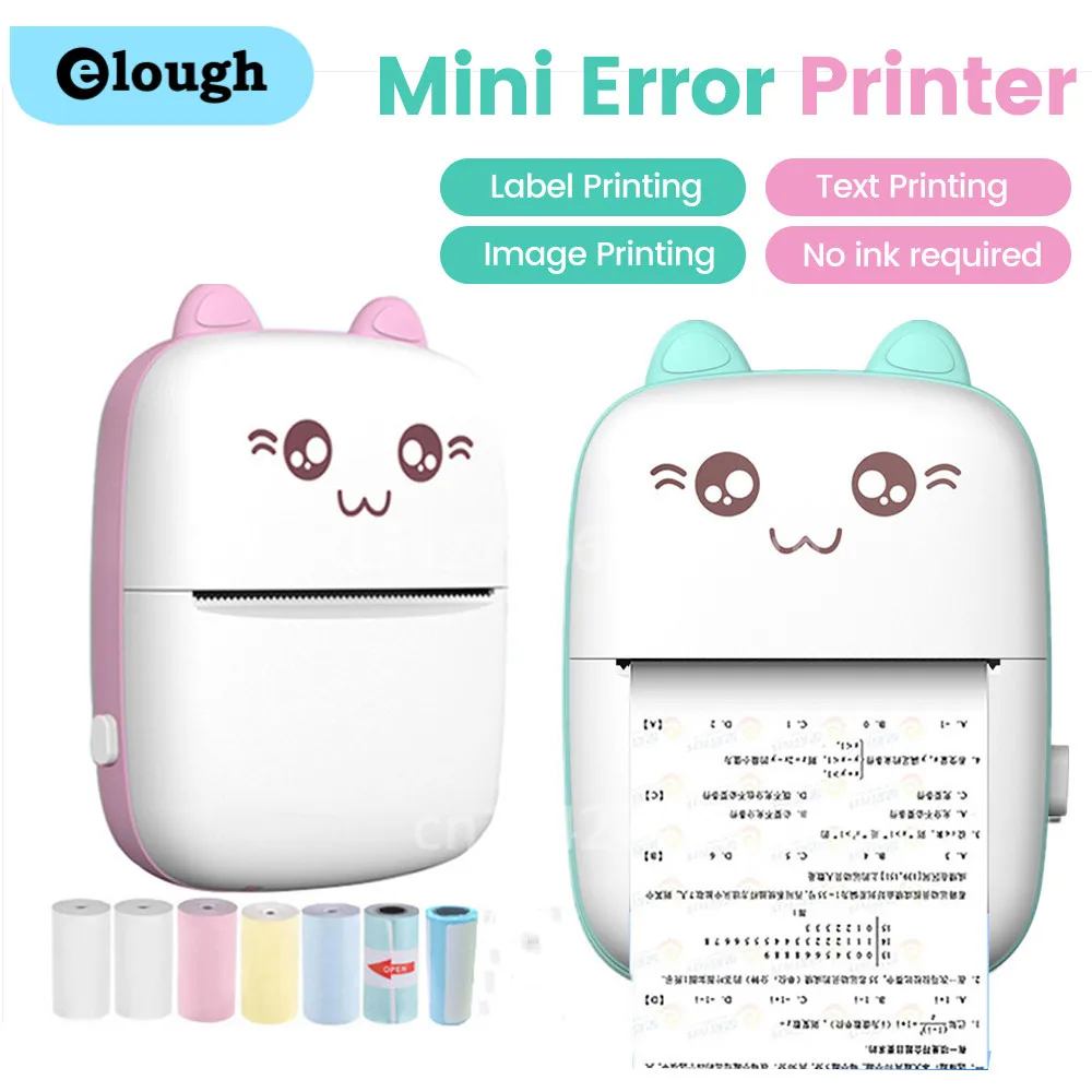 Elough Portable Mini Wireless Thermal Printer Pocket Photo Printer adhesive Stickers Paper DIY Journal Bluetooth Phone Printer