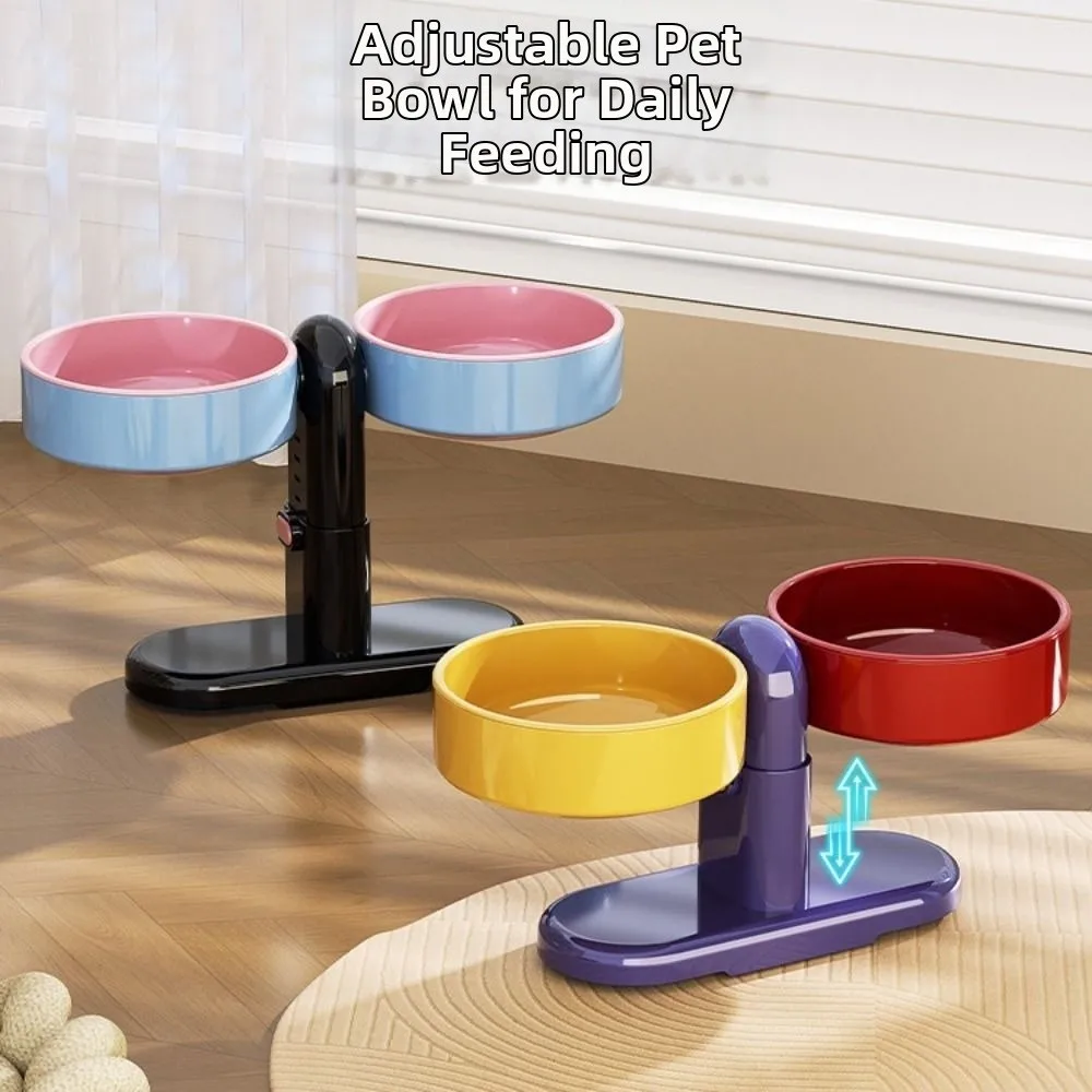 

Suction Cup Type Pet Feeding Basin Rotatable Protect Cervical Spine Cat Food Water Bowl 5 Gear Height Adjustable Anti-Slip