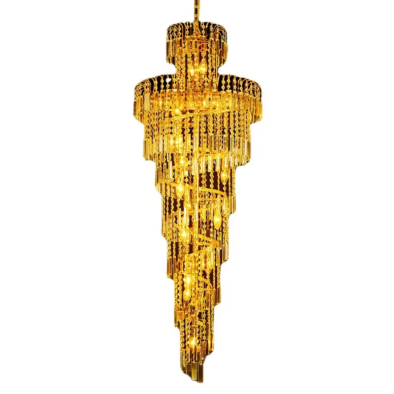 

Villa duplex staircase light, luxury LED crystal chandelier