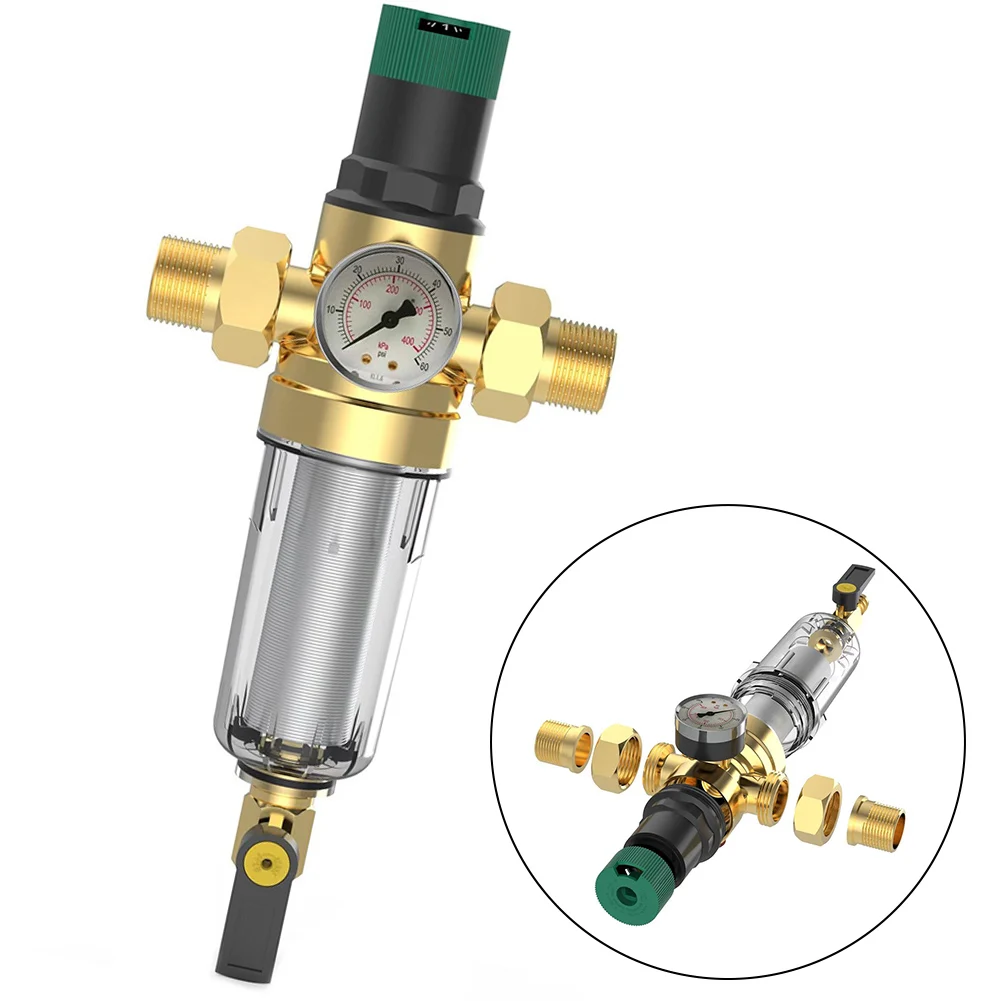 Adjustable Pressure Valve Backwash Filter Compact Design Dezincification-resistant Brass Horizontal Installation