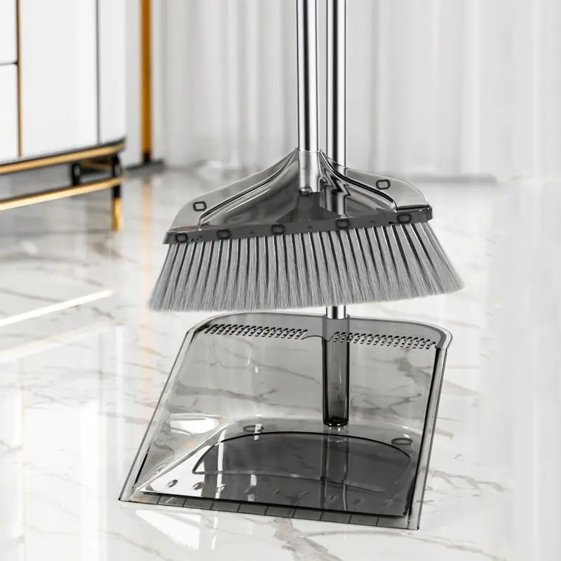 Stainless Steel Rod Broom Dustpan Set Household Upright Cleaning Tool Large Size Sweeper Dust Pan Wiping Board