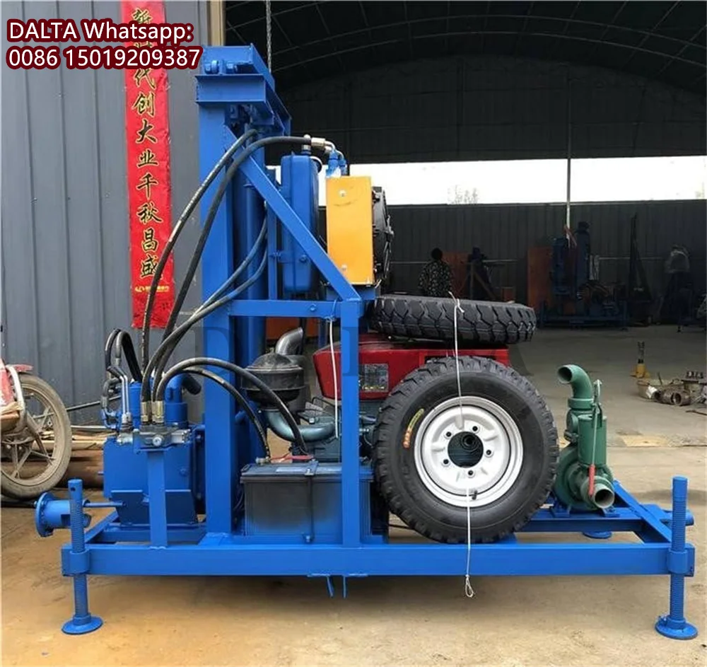 آلة حفر آبار المياه بالديزل الهيدروليكية 22 حصان جهاز حفر المياه العميقة ثقوب حفر الزراعة الدوارة مع قضبان حفر 100 متر
