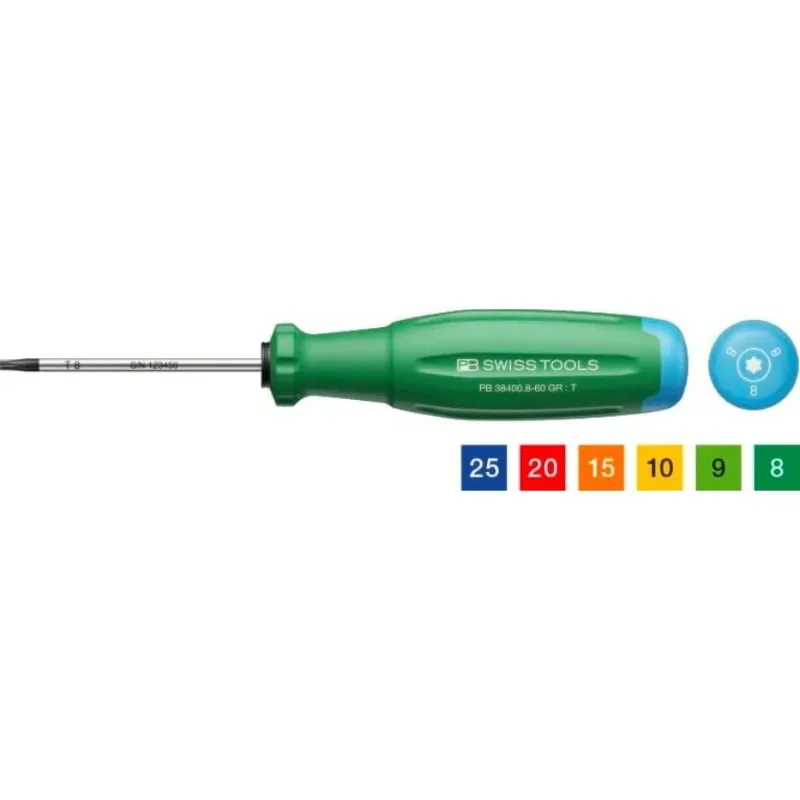 PB Swiss Tools 6PCS Rainbow Torx Screwdriver SwissGrip Evo No Cam Out Wall Mount Workshop Repair Tool PB 38440.H RB