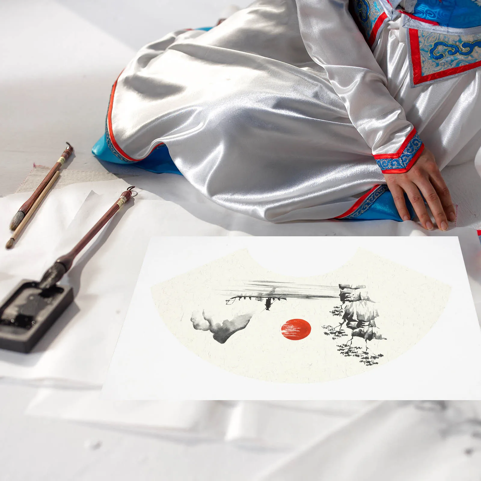 10Pcs 30x50cm Fan Shaped Chinese Calligraphy Paper Xuan Rice Paper Sheets for Painting Drawing Writing Art Creation