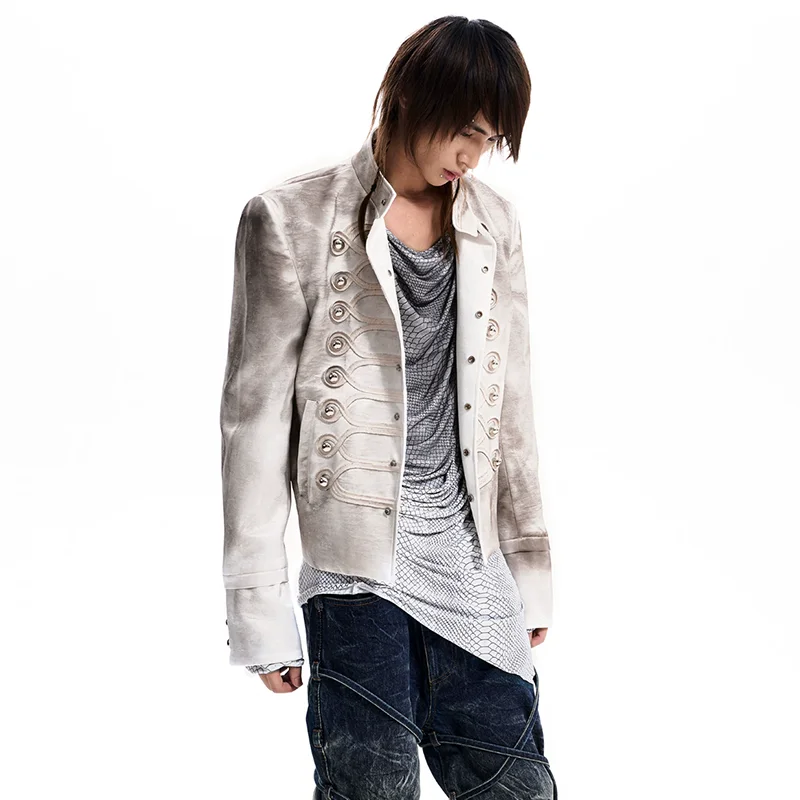 LUZHEN 2026 New Tie-dyed Design Double Breasted Decorate Embroidery Patchwork Slim Jacket Men's Fashion Handsome Clothes JY9085