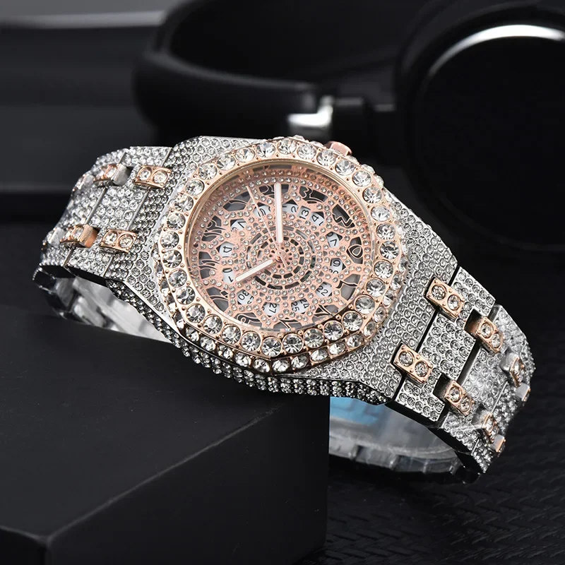 Orologi al quarzo da uomo con spedizione di goccia Orologio da uomo con diamanti di lusso con cassa ottagonale con grande lunetta in zircone Orologio a mano hip-hop alla moda
