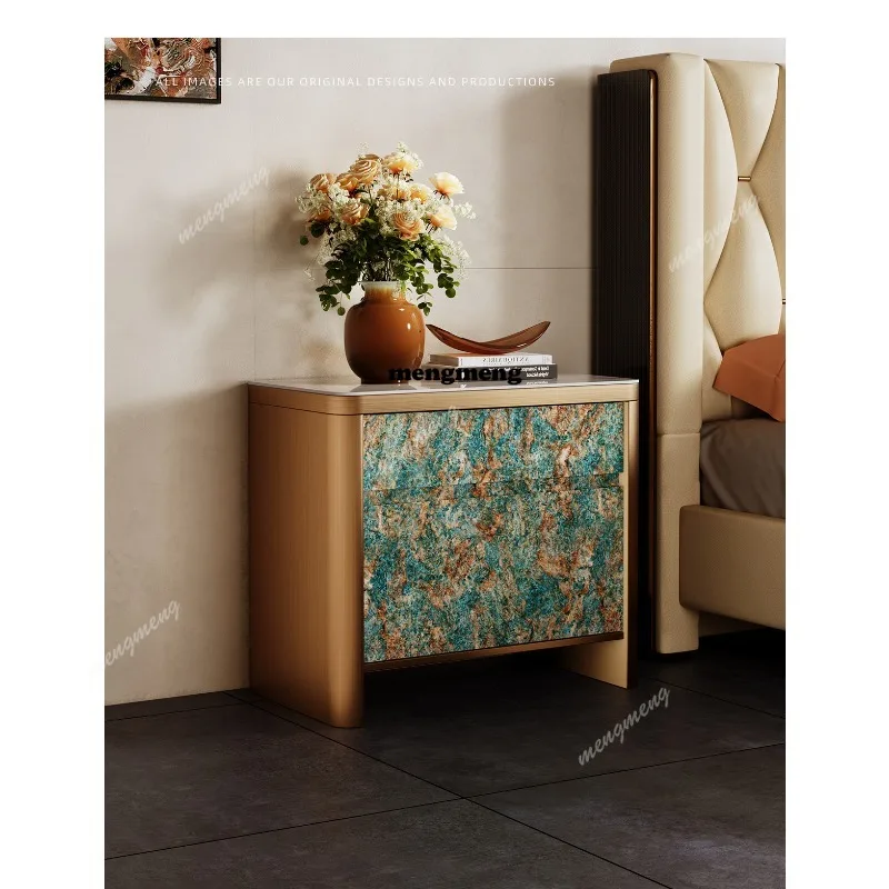 Italian bedside table light luxury household bedroom locker solid wood 2026 new Italian bedside locker