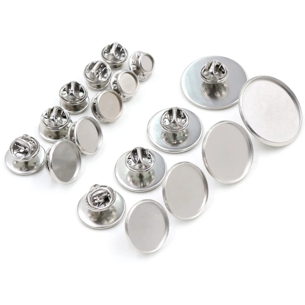 10 sztuk/partia 6/8/10/12/14/16/18/20/25mm materiał ze stali nierdzewnej broszka styl Cabochon baza spinki Spacer ustawienia Tie Tack Pins