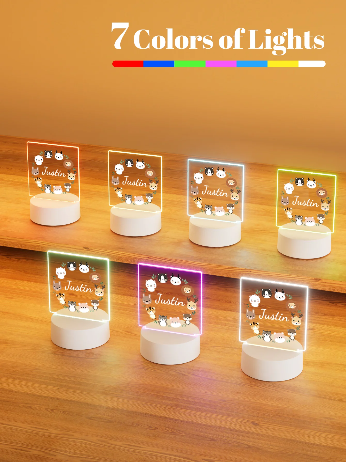 Personalized Children Animal Night Light Custom Name Acrylic Lamp Baby Kids Bedroom Decoration Neonate Birthday Christmas Gift