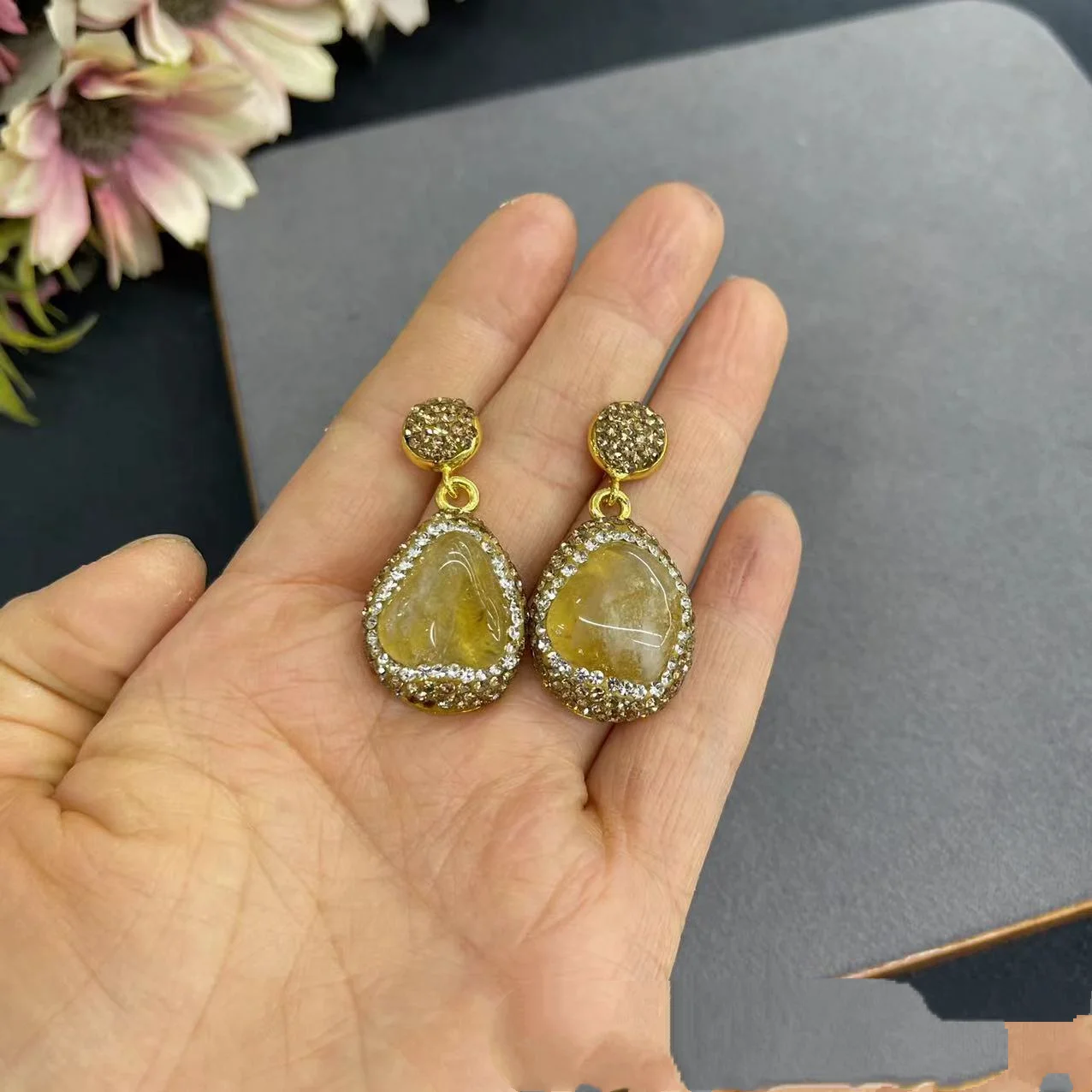 

Натуральный желтый кристалл цитрин комплект ювелирных изделий для женщин инкрустированный жемчугом ожерелье браслет кольца серьги натуральный камень модная вечеринка