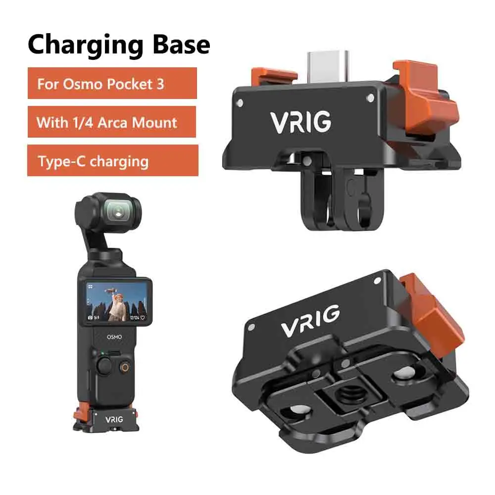 Vrig-pocket 3磁気クイックリリース充電ベース、アクションカメラアクセサリー、arca、gopro、dji osmo pocket 3用ACマウント、1,4インチ
