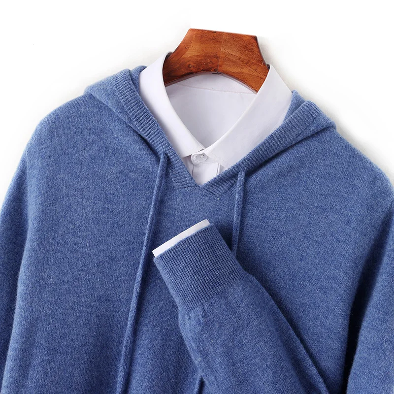 Winter Seamless Cashmere Sweater Men's Hooded Pullover 100% Merino Wool Knitted Sweater Casual First-line ready to wear Clothing