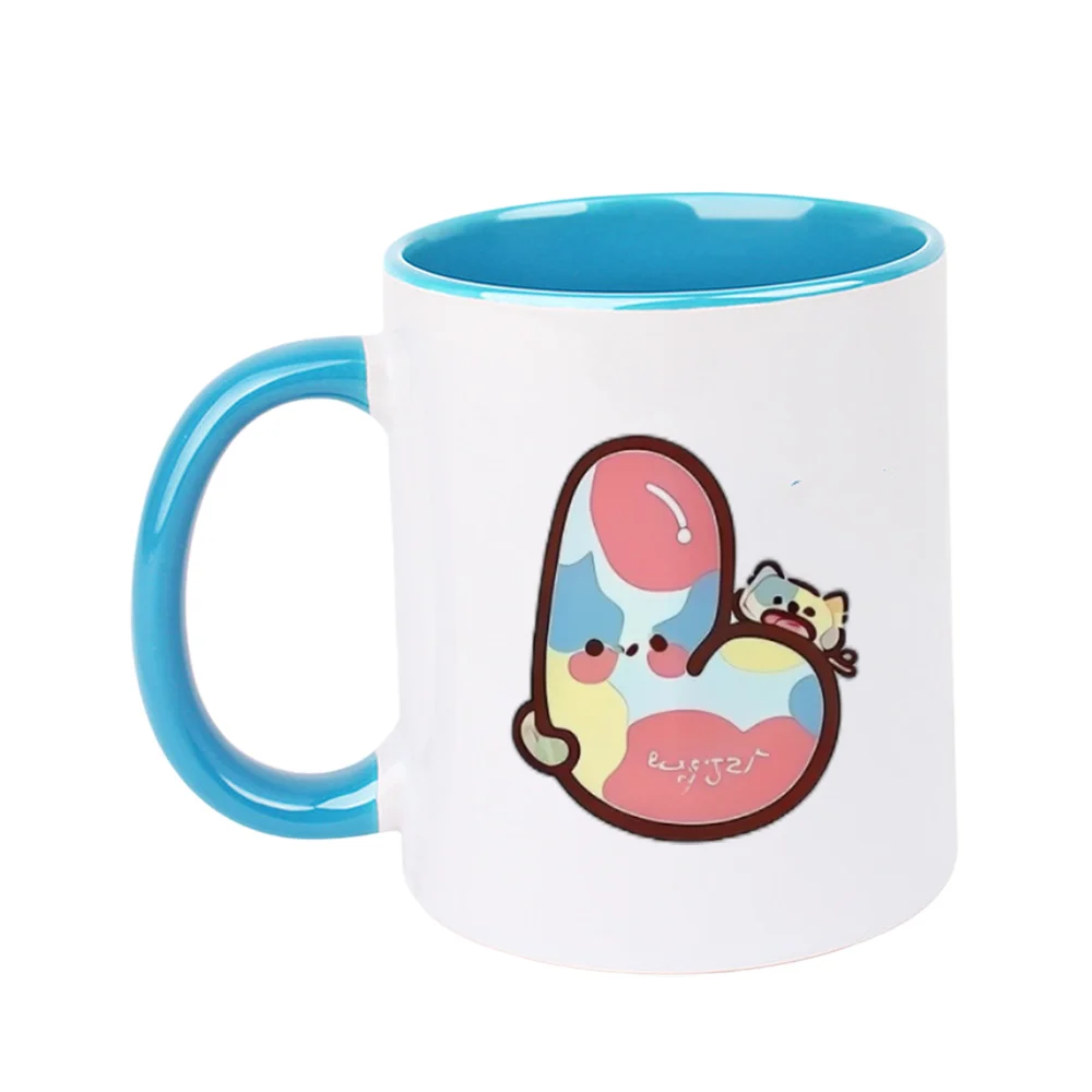 11oz ceramic coffee mug with cute colorful cloud and cat print featuring 