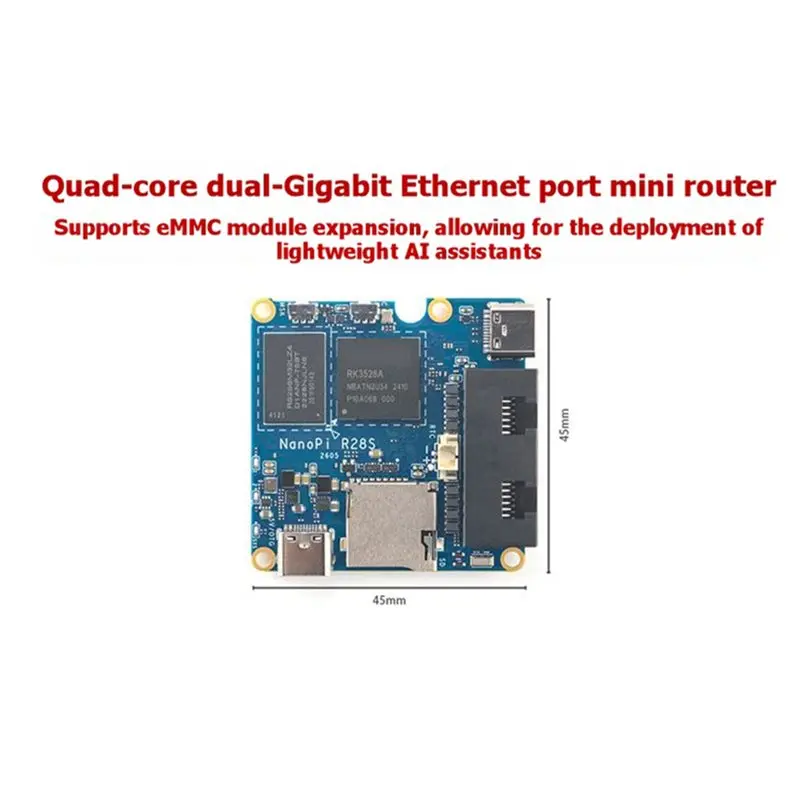 For Nanopi R28S Development Board 1GB RAM RK3528 Dual Gigabit Ethernet Ports Supports EMMC/Wifi/Bluetooth-Y41A