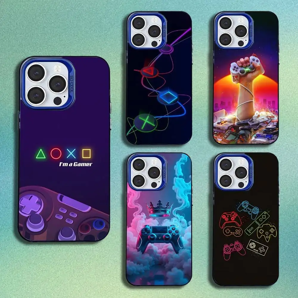 

Game Console Gamepad Gamer Phone Case For iPhone 16,15,14,13,12,11,Mini,Pro,SE,MAX Blue Matte Silicone Cover