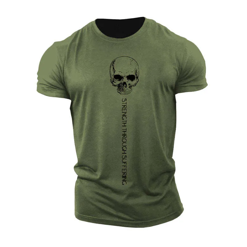 Fitness Sport Totenkopf-Muster Herren Freizeit T-Shirts Sommer Kurzarm 3D-Druck Workout Sportliches Herren-T-Shirt 6XL Übergröße Oberteile