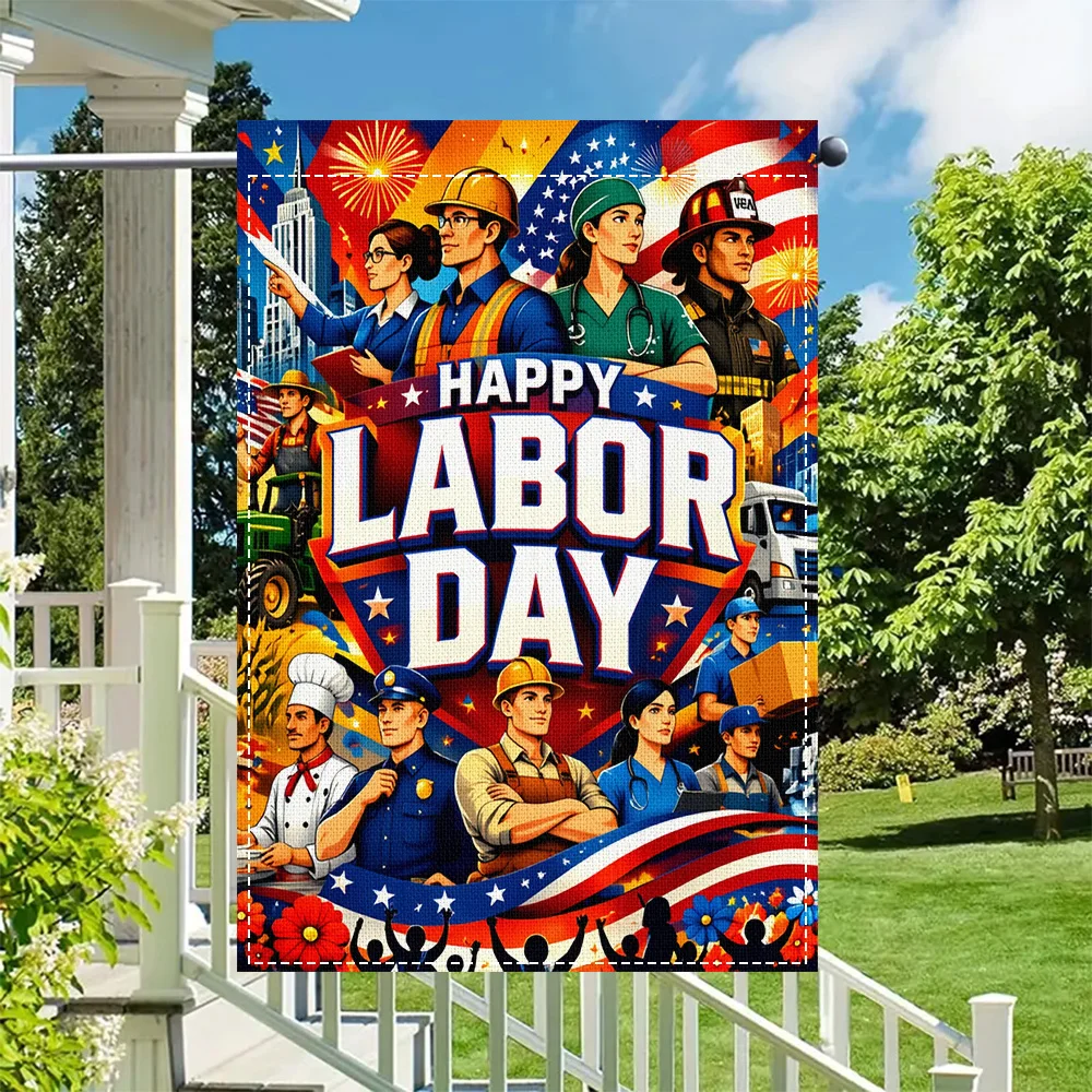 1pc Labor Day Garden Flag, Duplex Print, Patriotic Worker Celebration Courtyard Outdoor Lawn Decoration (pole not included)