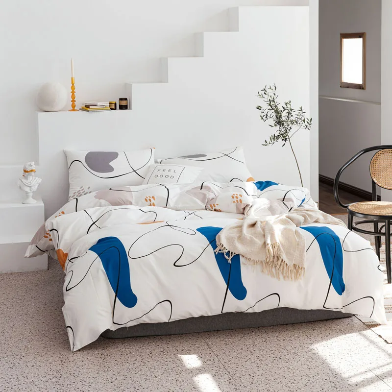 

Комплект постельного белья из чистого хлопка с абстрактным рисунком, 4 предмета: простыня, пододеяльник, наволочки. Комплект постельного белья для общежития, 3 предмета.