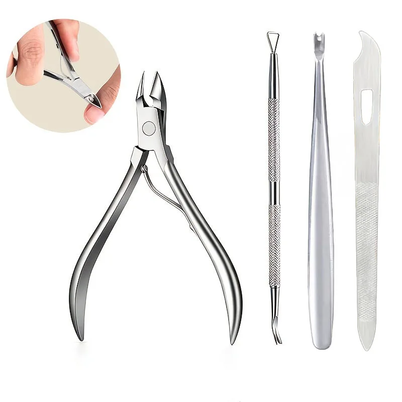 1/4pcs Stainless Steel Manicure Pedicure Set Cuticle Scissors, Premium Stainless Steel Nail Clippers Double-Ended Cuticle Pusher