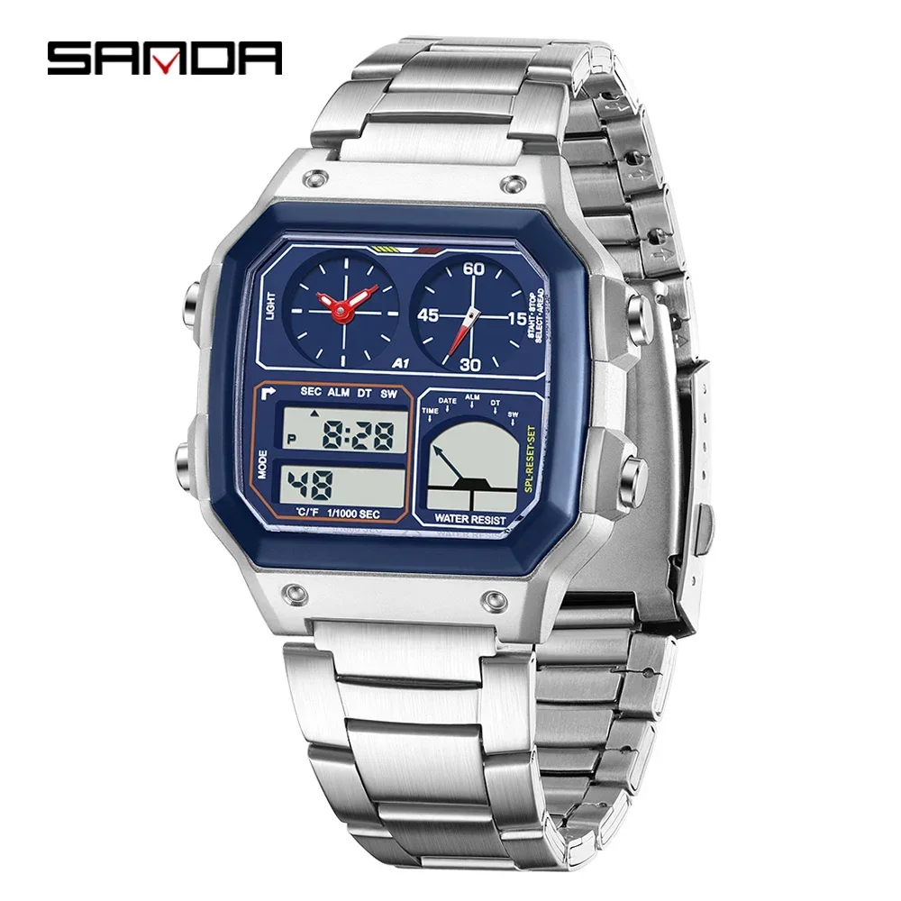 SANDA SD6257 Popular Men's Watch Sports Multifunctional Temperature Measurement Waterproof Electronic Watch