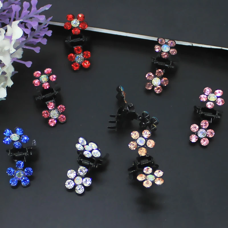 6Pcs/Lot Small 2x1cm New Fashion Cute Crystal Flowers Metal Hair Claws Geometric Hair Clips Headband Girls Styling Tool Braids