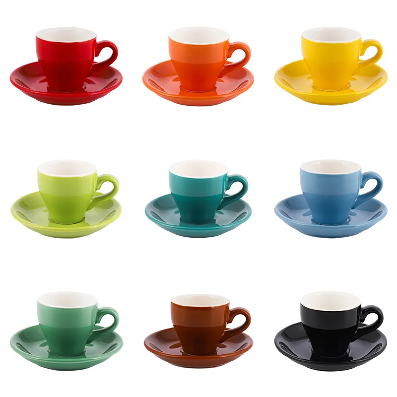 80ml Espresso Mug Italian Simplicity Color Ceramic Small Capacity Cup And Saucer Set Household Restaurant Coffee Cups With Spoon