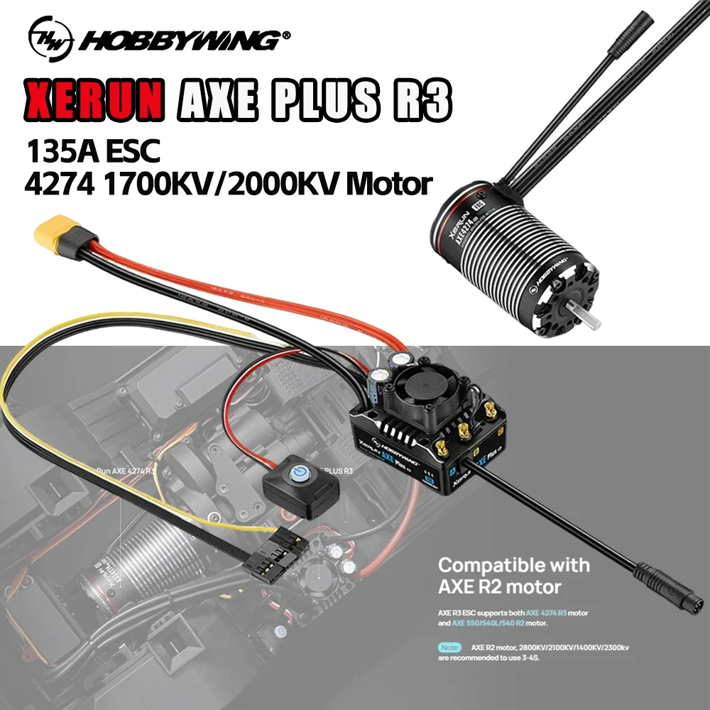 

HOBBYWING XERUN AXE PLUS R3 135A ESC 4274 1700KV/2000KV Motor Brushless Sensored Combo for 1/8 1/6 RC Crawler Car SCX6 YK4082