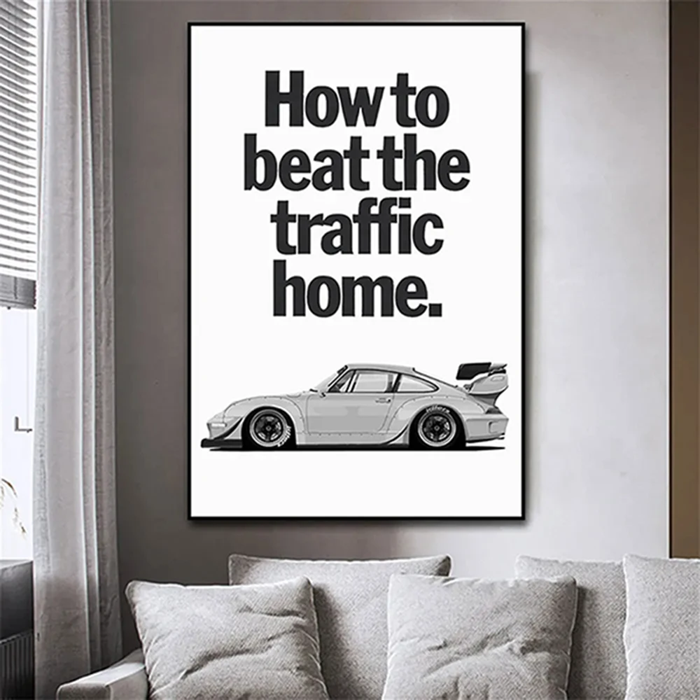 How To Beat The Traffic Home Canvas Print Painting, Classic Vintage Car Poster, Minimalist Wall Art, Home Room Decor Cuadros