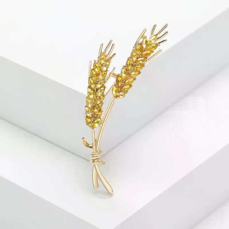 1Pcs Unisex Enamel Wheat Plant Pins Rhinestone Wheat Ear Brooches For Women Banquet Party Backpack Gifts Jewelry Accessories