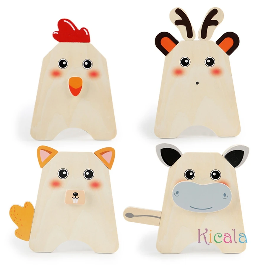 Montessori enfants bois Puzzle blocs de construction Cube 3D Animal changement visage blocs de construction logique formation Puzzle jeu