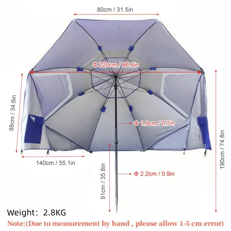 Przenośny namiot parasol plażowy składany parasol z baldachimem przeciwsłonecznym i przeciwdeszczowym do wędkowania w parku kempingowym sporty