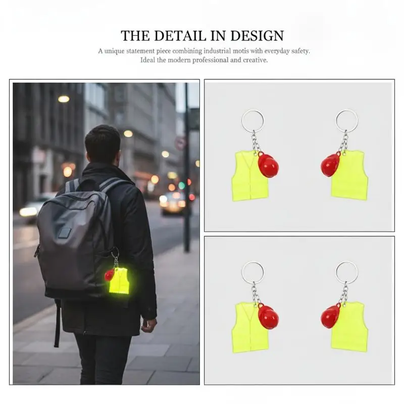 Creative Vest And Safety Helmet Shaped Keychain Night Travel Reflective Pendant For Backpack Luggage Accessories