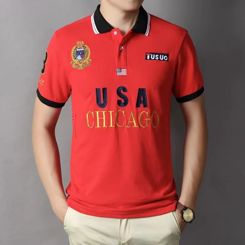 

Famous Designer USA Chicago Polo Shirt Men's Boutique Sports Casual Embroidery Short Sleeve Cotton High Quality T Shirts for Man