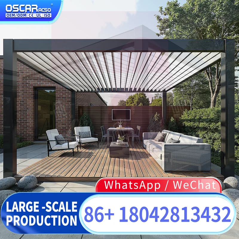 Weatherproof Patio Leisure Backyard Electric Louver Top Aluminum Open Air Bioclimatic Canopy for Deck Europe North America Court