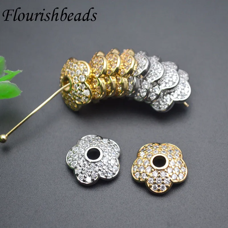 

30pcs/Lot 12mm Brass Gold Color Paved CZ Flower Shape End Bead Caps Spacer Bead Jewelry Accessories Wholesale