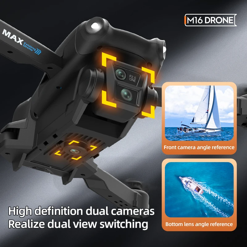 M16 الطائرة بدون طيار 8K HD كاميرا مزدوجة فرش السيارات المهنية لتحديد المواقع FPV كوادكوبتر 4-محور 360 °   تجنب العوائق RC للمبتدئين بدون طيار