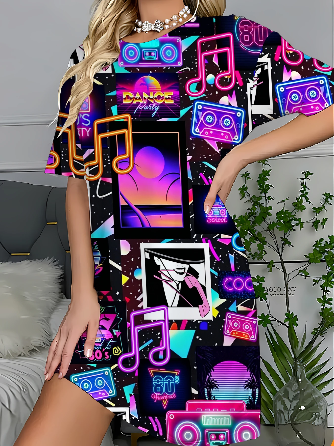 Women's All-Over Print Sleep Dress Soft Knit Summer Nightgown Casual