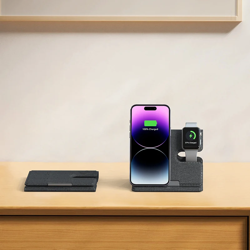 Support de chargeur sans fil pliable portable, station de charge rapide magnétique pour Apple Watch S8, support S6 pour iPhone 15 14, 3 en 1