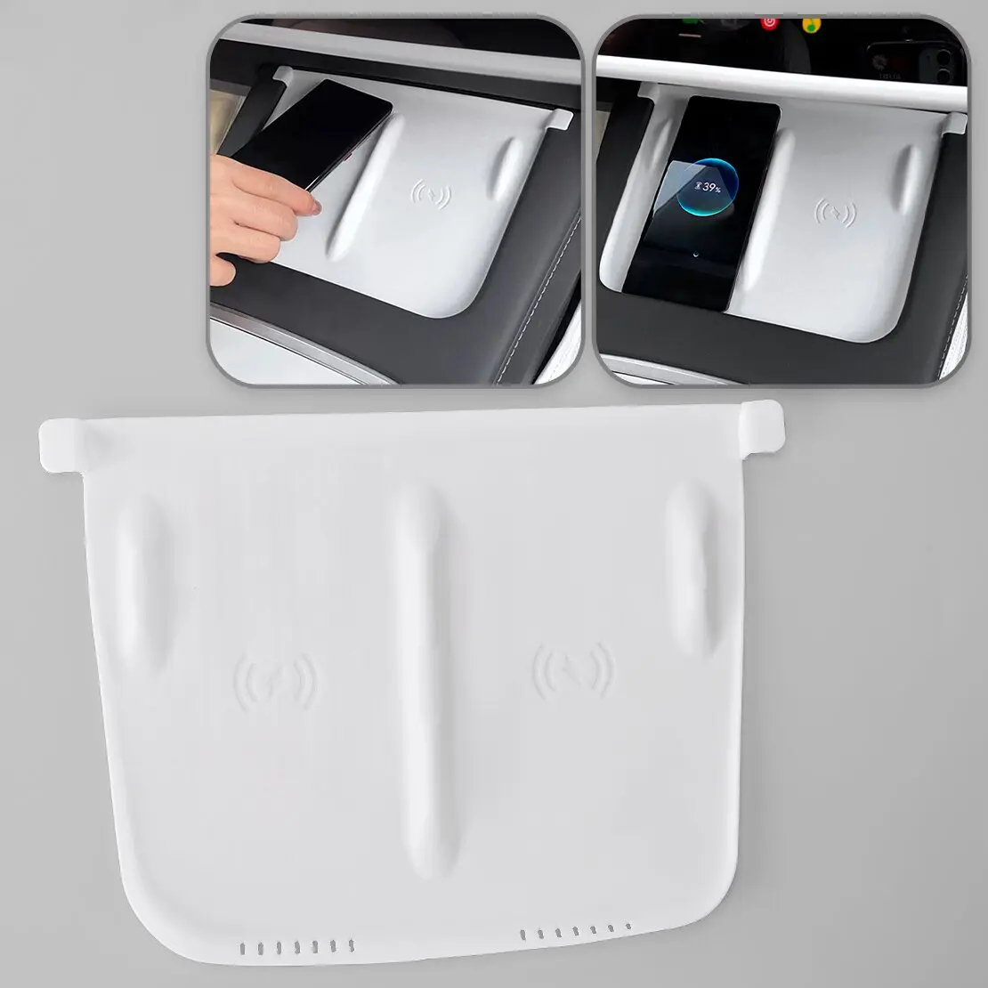 

Силиконовый коврик для беспроводной зарядки центральной консоли автомобиля, подходит для Tesla Model Y 3 2024 2023 2022 2021, белый