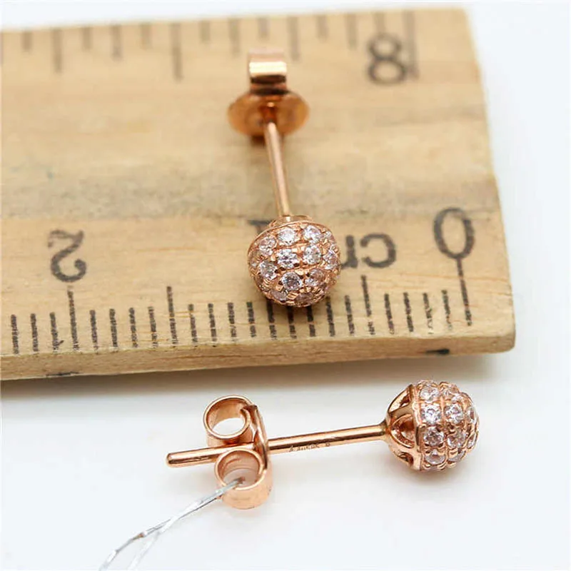 585 purple gold plated 14K rose gold inlaid crystal ear studs fashion new in charm round earrings for women party jewelry gift