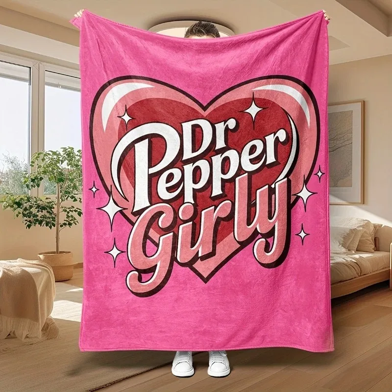 Dr Pepper-Manta rosa con patrón de corazón femenino, manta de Franela suave, mantas cálidas y acogedoras para sofá cama, decoración del hogar, regalo bonito