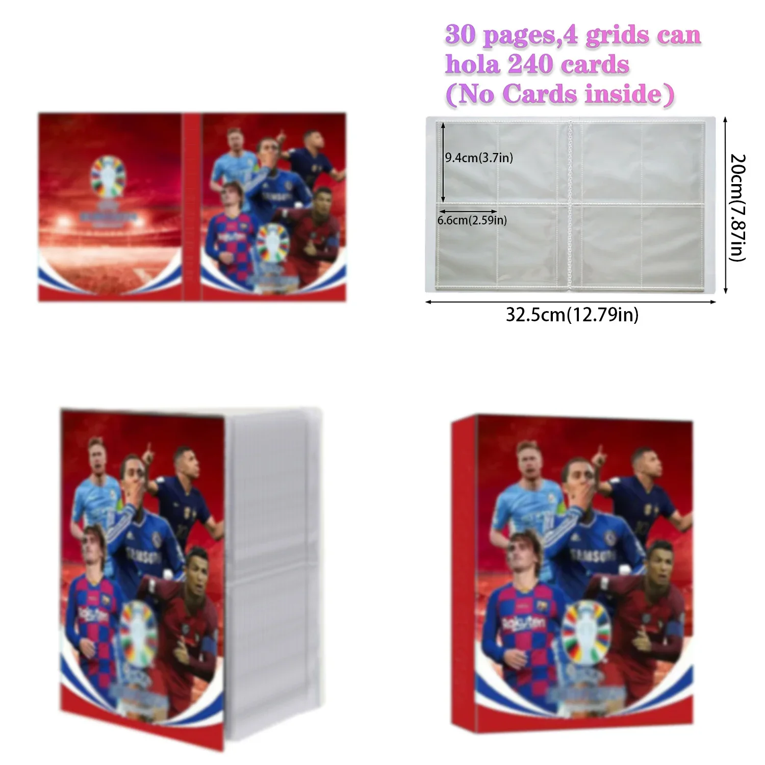 Álbum Rojo para Tarjetas de Estrellas del Fútbol, Carpeta con Capacidad para 240 Tarjetas, Caja de Colección, Libro de Tarjetas, Regalo para Niños, Novedad 2026