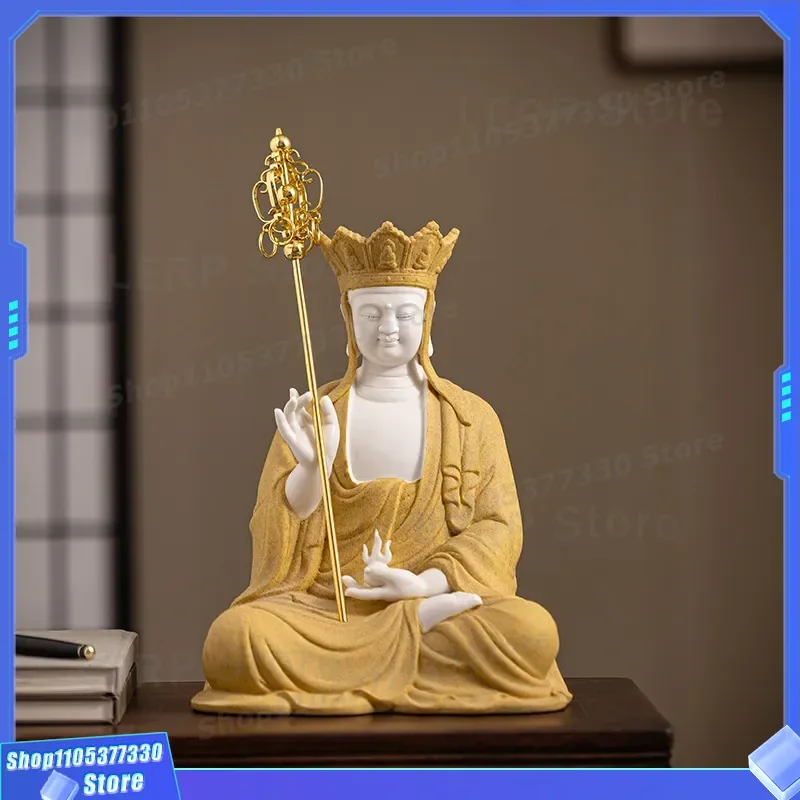 Kizo King Bodhisattva Ceramic Statue New Chinese Style Home Decor Living Room Ornament Buddha Craft Gift for Elders Household