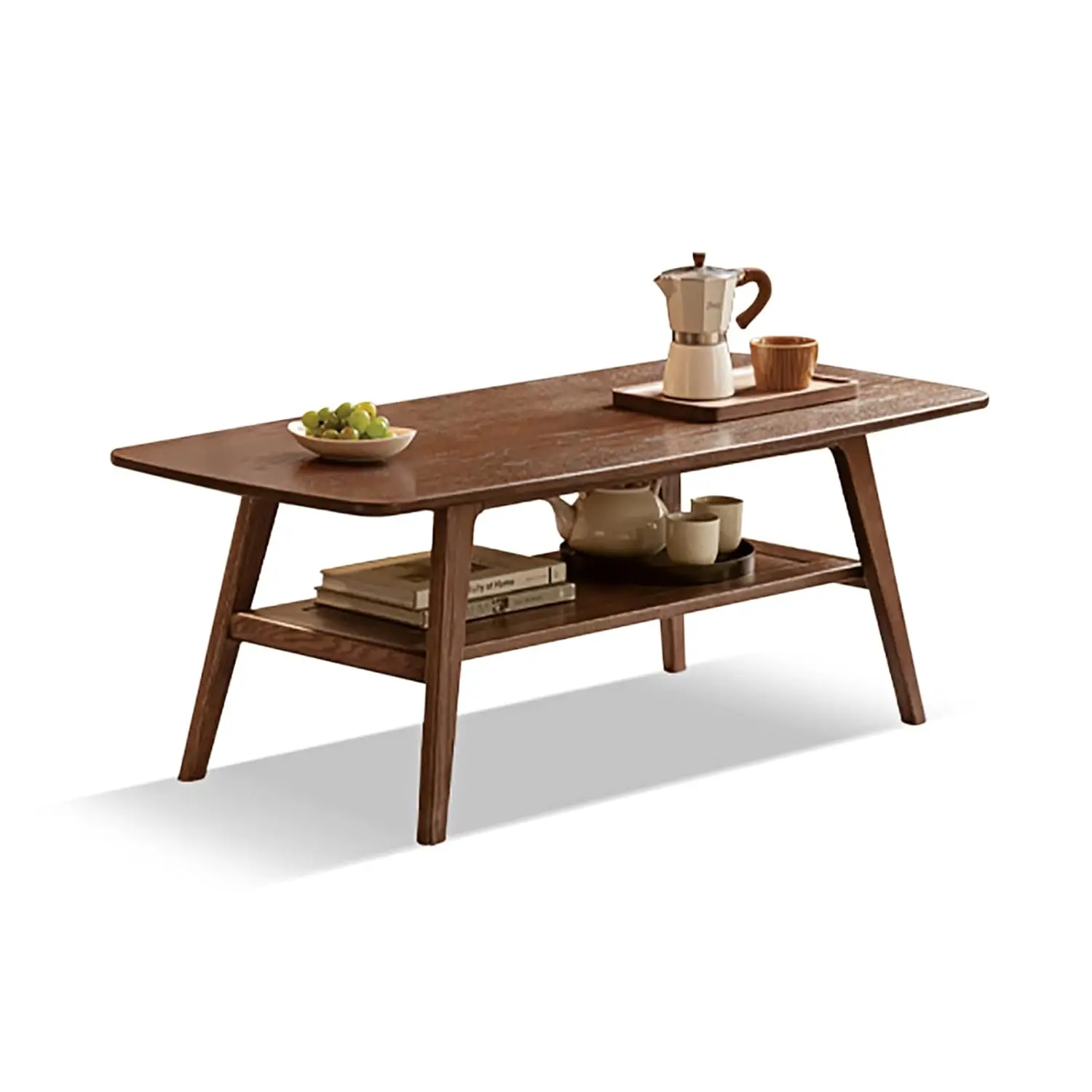

Solid Wood Coffee Table with Storage Shelf 2-Tier Center Table for Living Room Farmhouse Rustic Rectangle 31.49 Inch, Customized