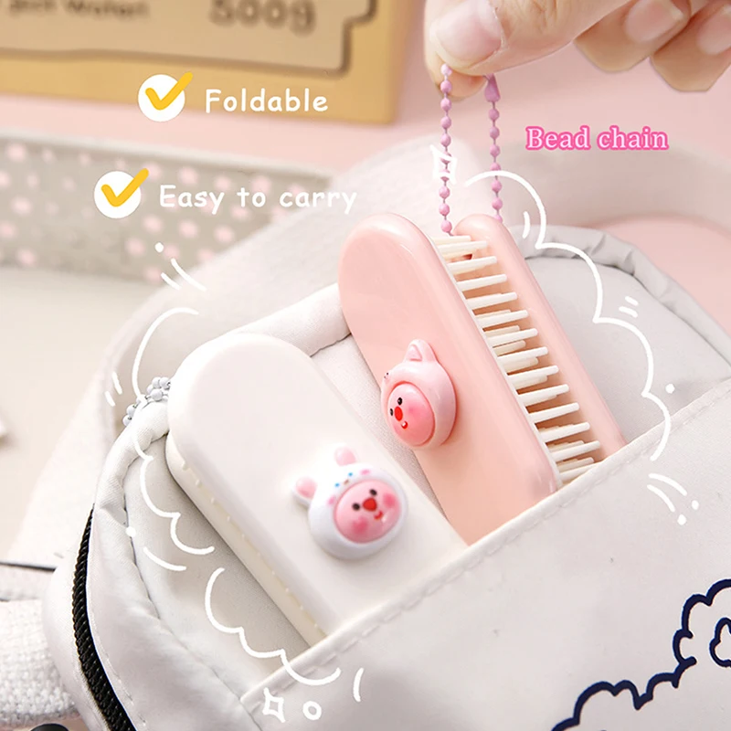 Cute Cartoon Pink Loopy Folding Comb Hairdressing Comb Anti-Static Hair Brush Portable Combs For Girls Women Hair Styling Tools